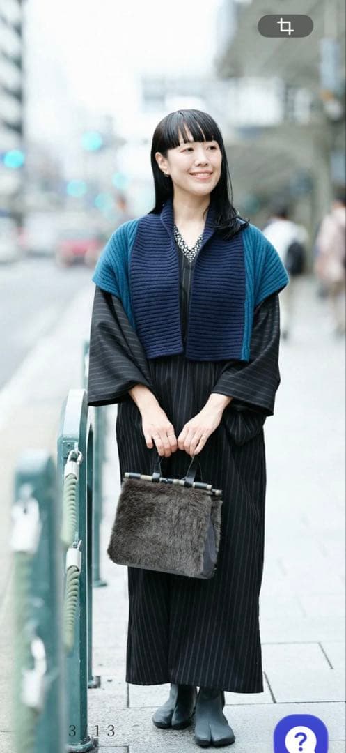 試着のみ　ソウソウ　SOU・SOU×ALPHA カシミヤ混 背子 海緑色×深紺