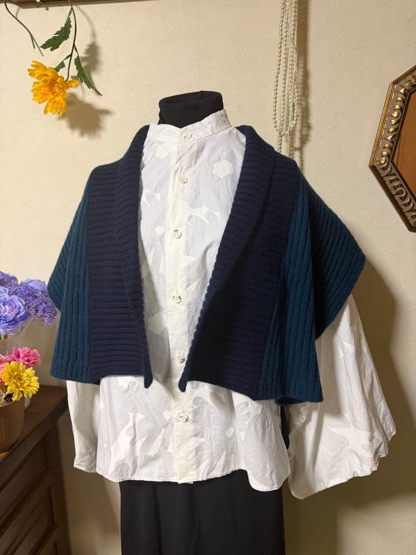 試着のみ　ソウソウ　SOU・SOU×ALPHA カシミヤ混 背子 海緑色×深紺