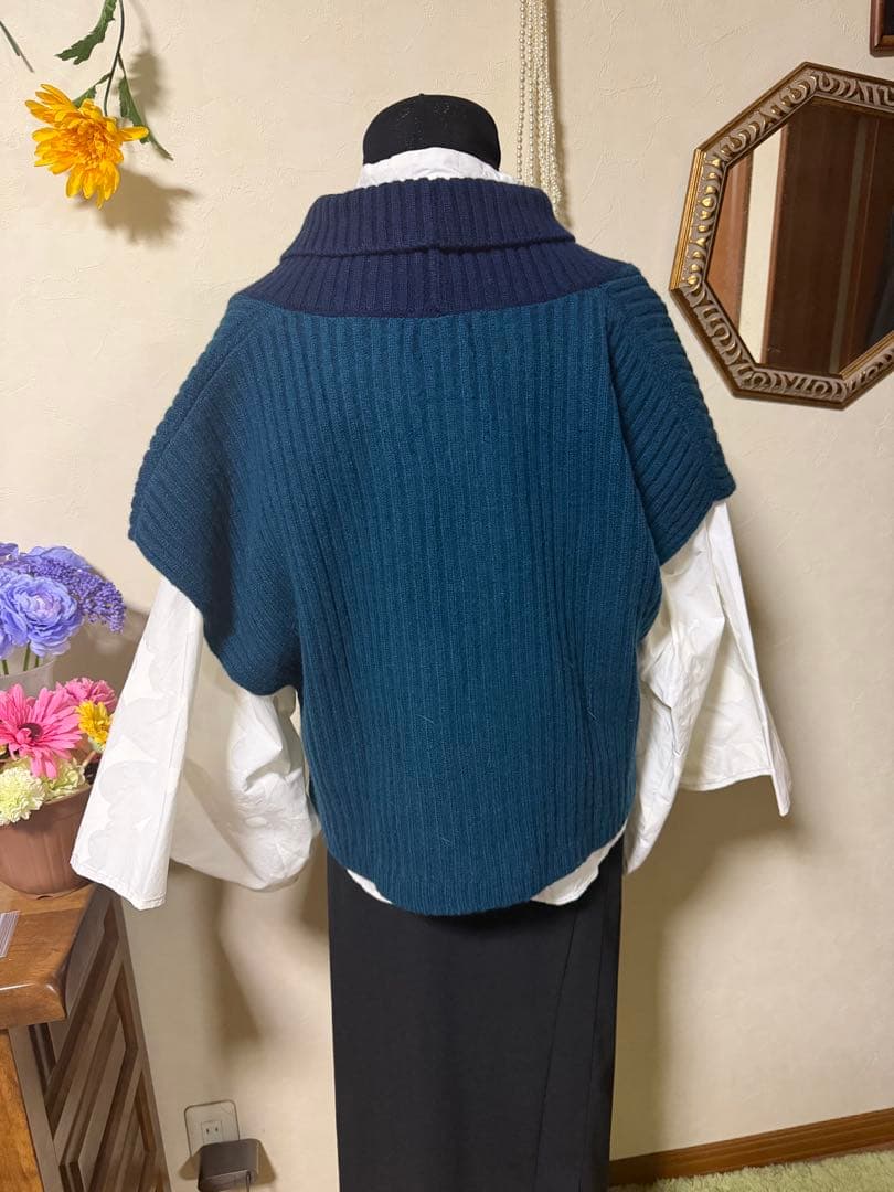 試着のみ　ソウソウ　SOU・SOU×ALPHA カシミヤ混 背子 海緑色×深紺