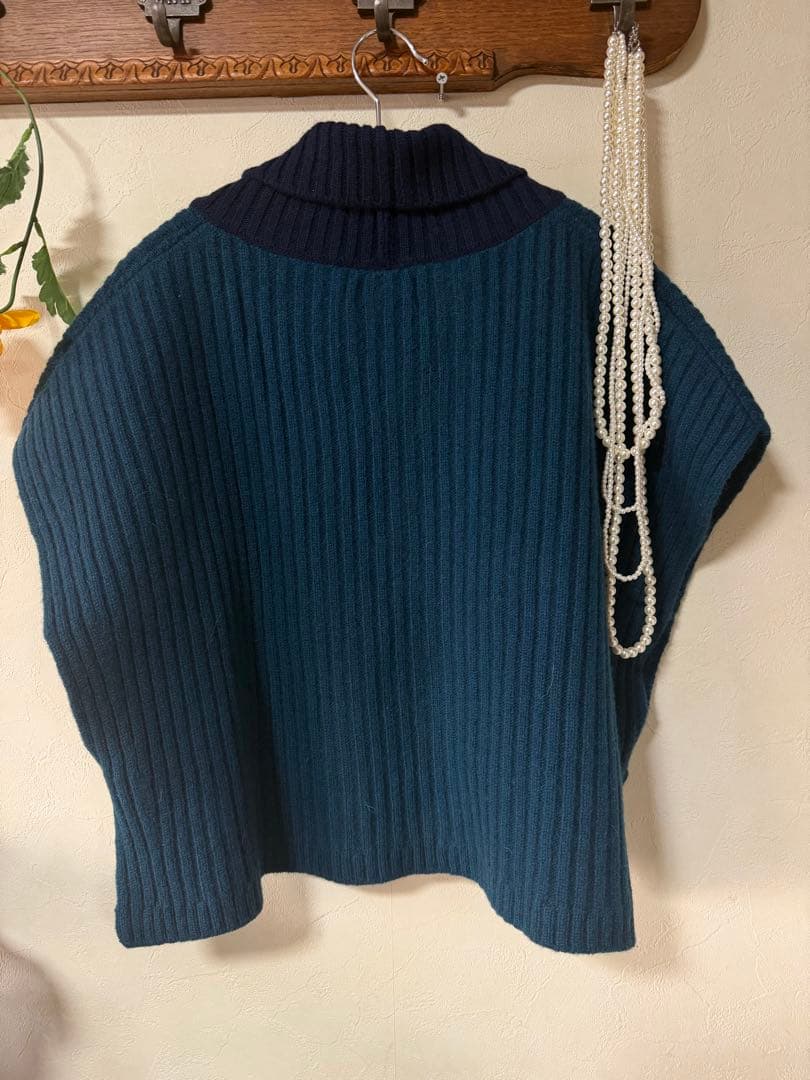 試着のみ　ソウソウ　SOU・SOU×ALPHA カシミヤ混 背子 海緑色×深紺