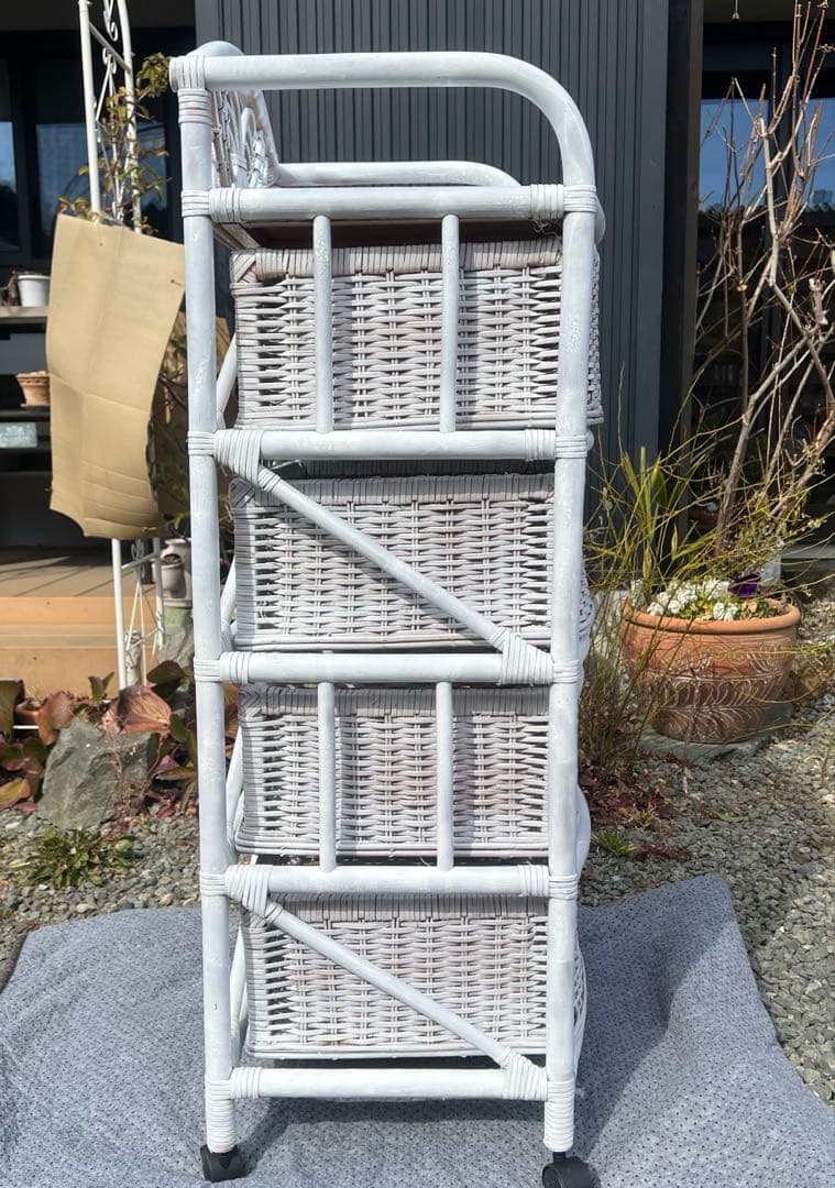 籐家具 ラタン エスニック アジアンラック チェスト 引き出し ホワイトラタン