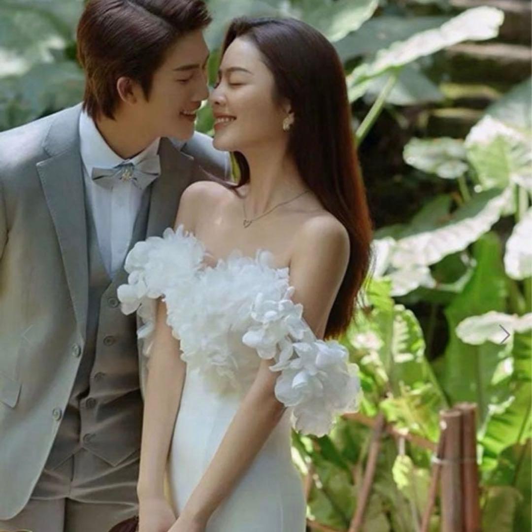 オフショルダー ドレス 前撮り ウェディング 二次会