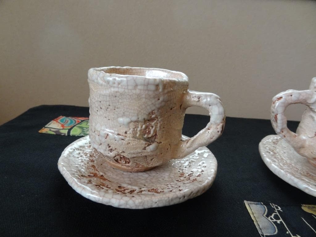 楽山焼　珈琲茶碗と夫婦湯呑 2点　カップ＆ソーサー　ペア　水月焼　二六焼