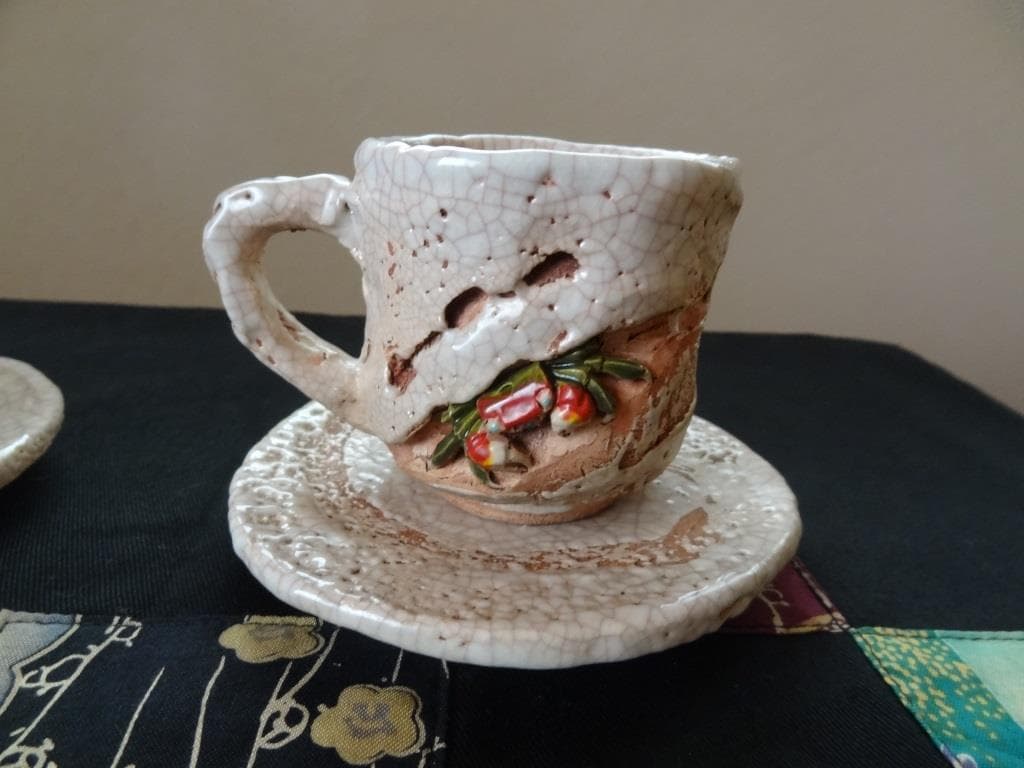 楽山焼　珈琲茶碗と夫婦湯呑 2点　カップ＆ソーサー　ペア　水月焼　二六焼