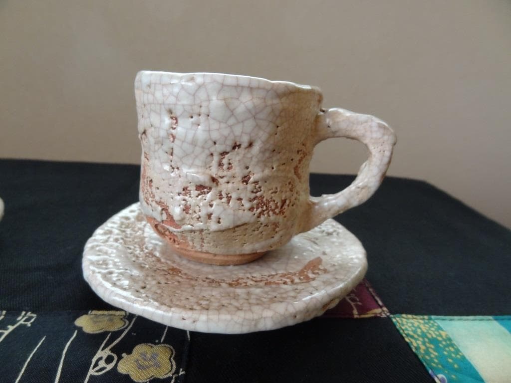 楽山焼　珈琲茶碗と夫婦湯呑 2点　カップ＆ソーサー　ペア　水月焼　二六焼