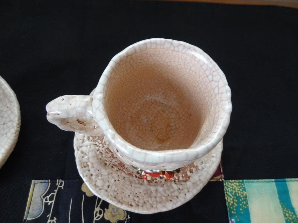 楽山焼　珈琲茶碗と夫婦湯呑 2点　カップ＆ソーサー　ペア　水月焼　二六焼