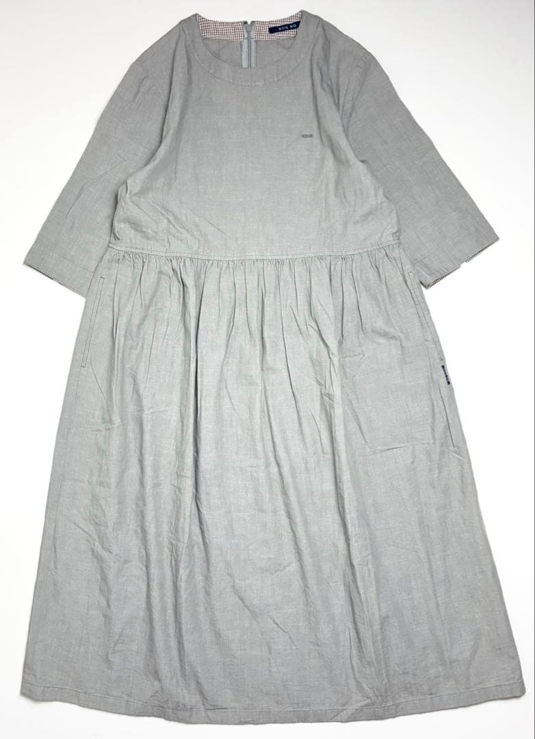 【極美品】NON NO/ギャザー切り替えライトデニムワンピース/グレー/チェック