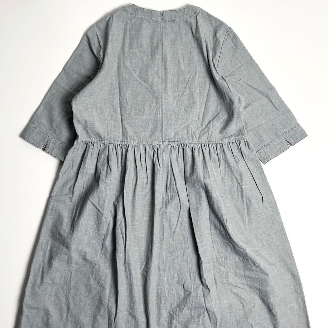 【極美品】NON NO/ギャザー切り替えライトデニムワンピース/グレー/チェック