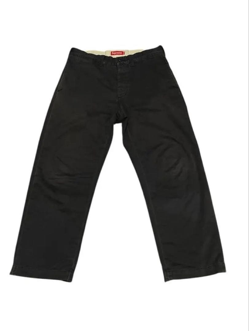 【値下げ】Supreme 紺　ネイビー　チノパン 刺繍ロゴ パンツ　ズボン