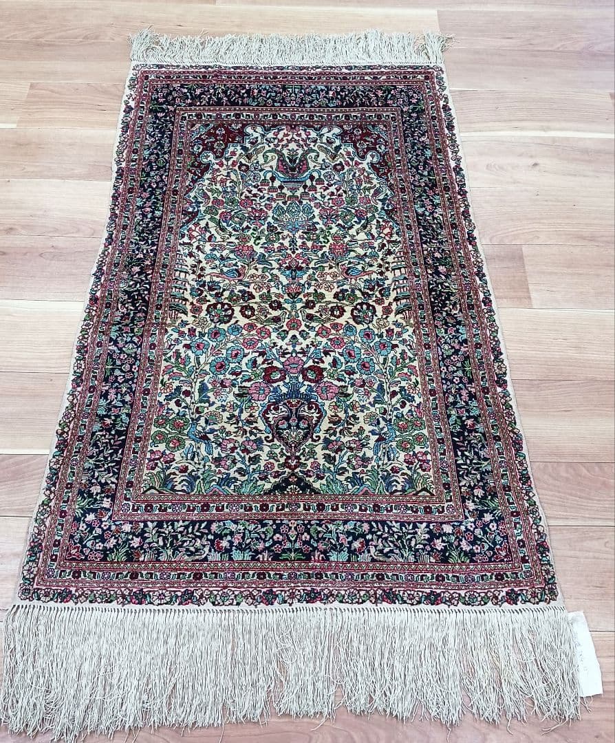 専用 Y3048 中国シルク絨毯 シルク100% 手織り300段 117×74㎝