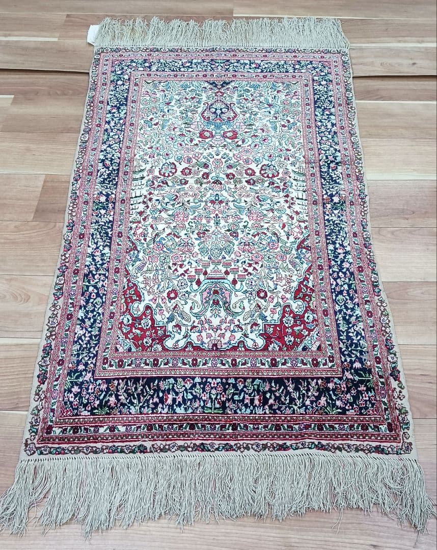 専用 Y3048 中国シルク絨毯 シルク100% 手織り300段 117×74㎝