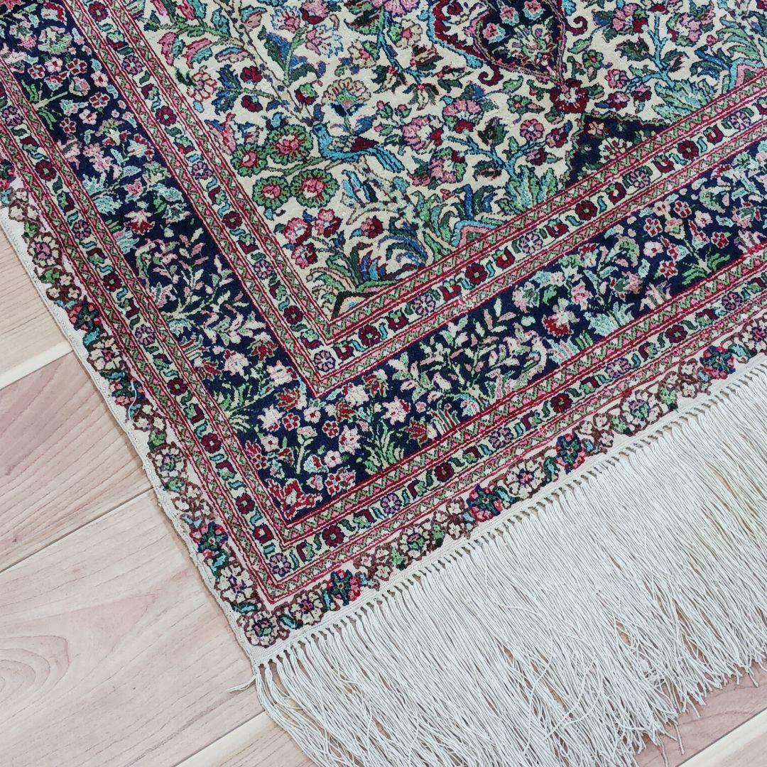 専用 Y3048 中国シルク絨毯 シルク100% 手織り300段 117×74㎝