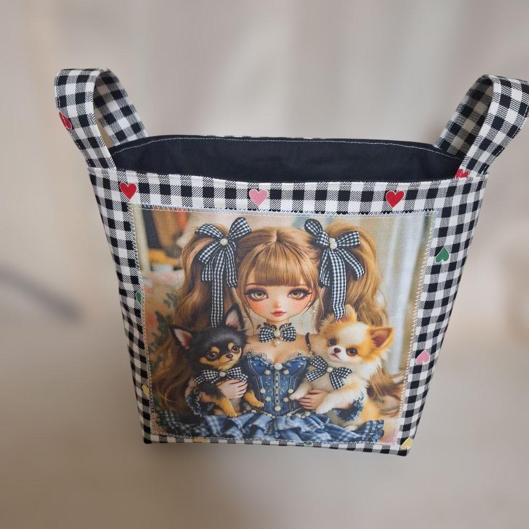 可愛いパネル生地　ハンドメイド　布バスケット