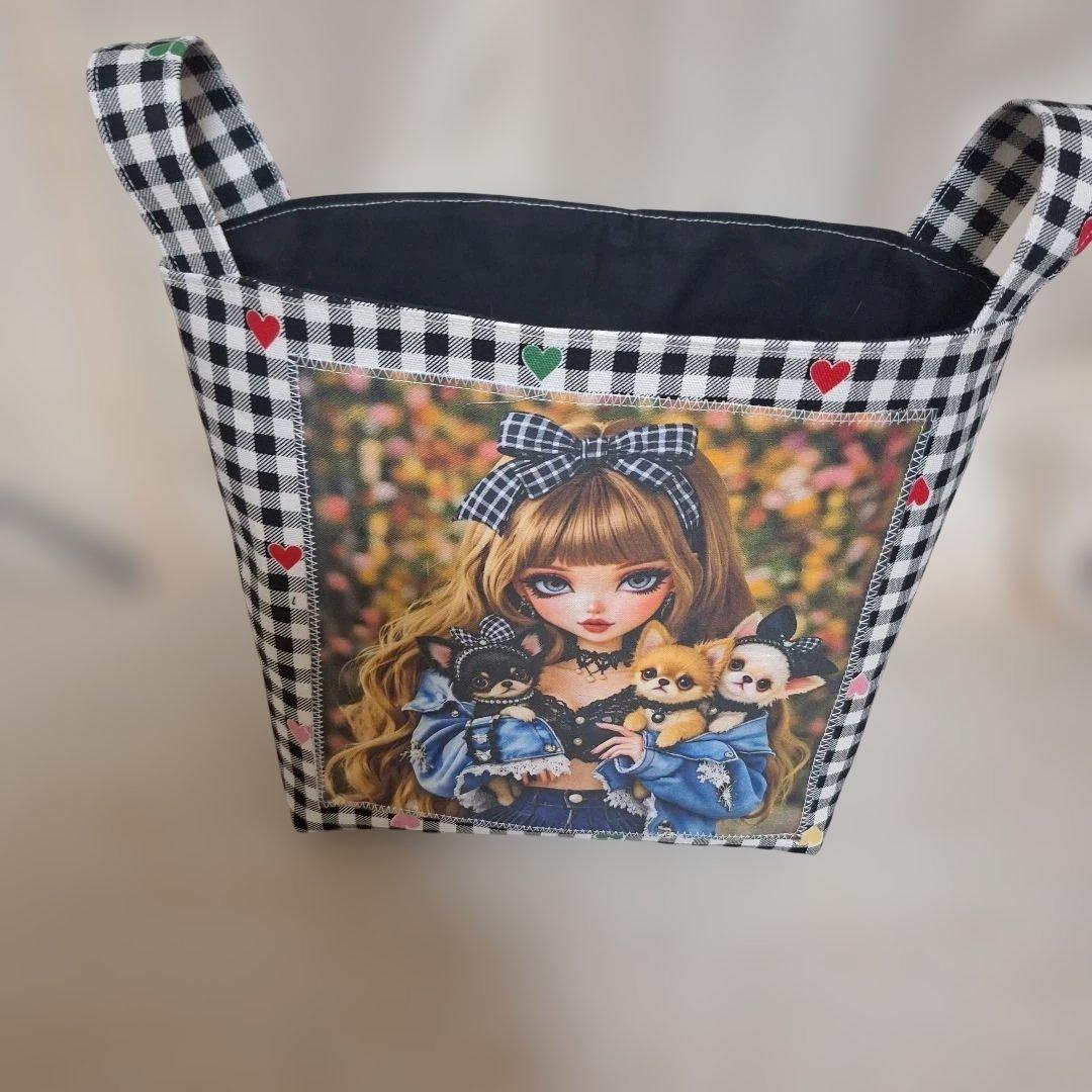 可愛いパネル生地　ハンドメイド　布バスケット