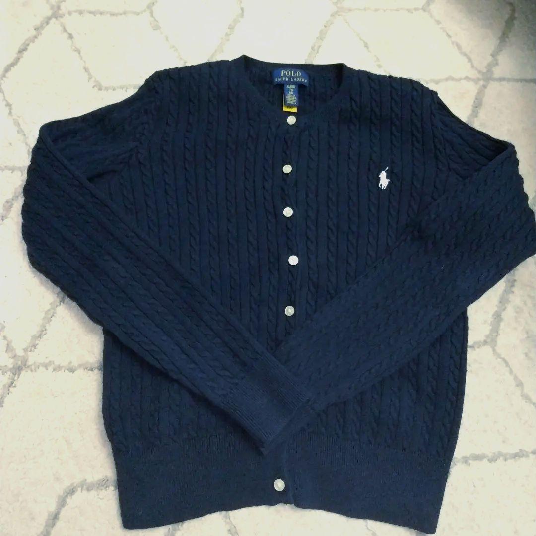 ラルフローレン　ミニケーブル　カーディガン　紺　160 QRコードタグ