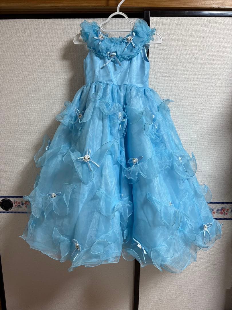 15日まで✨️フォトスタジオ 120-130cm希少 水色フリルロングドレス七五三
