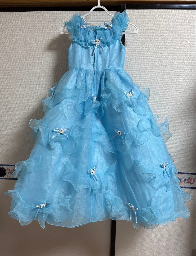 15日まで✨️フォトスタジオ 120-130cm希少 水色フリルロングドレス七五三