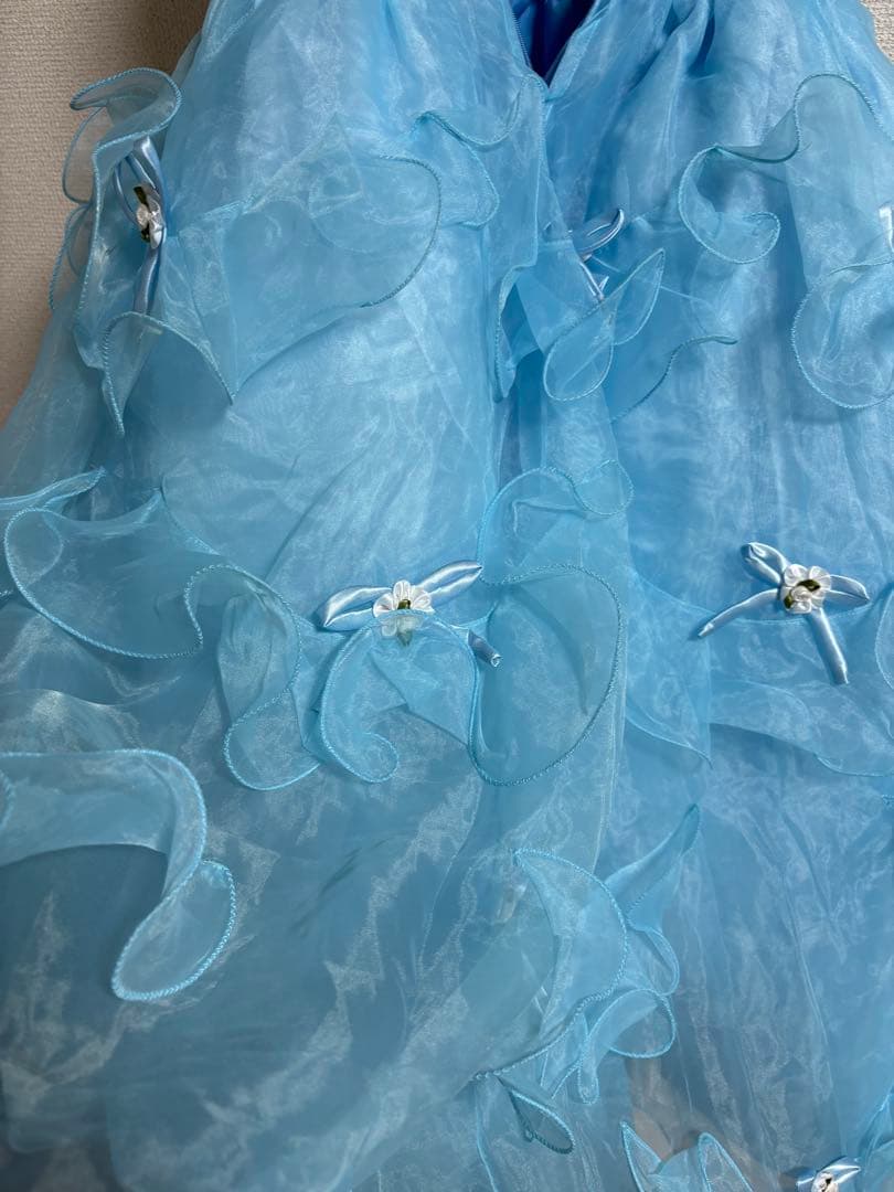 15日まで✨️フォトスタジオ 120-130cm希少 水色フリルロングドレス七五三