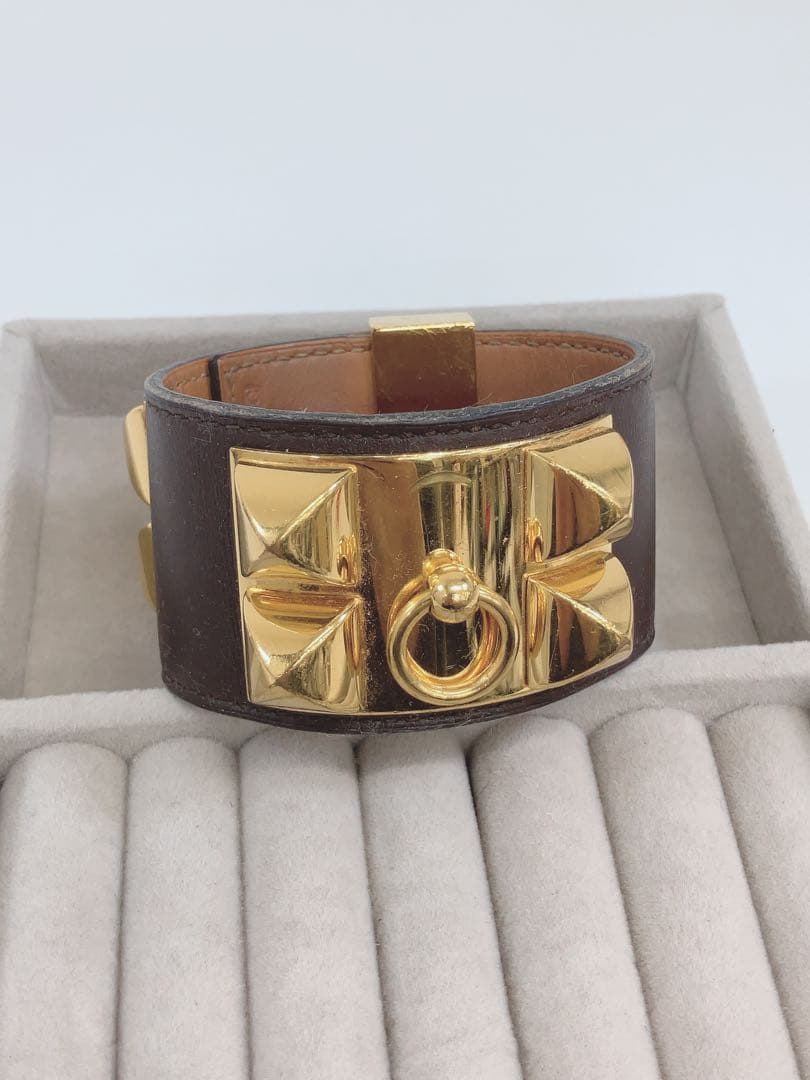 ★HERMES コリエドシアン ブレスレット レザー バングル ゴールド金具