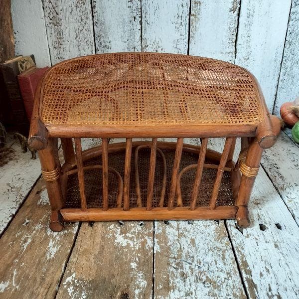 70-80s ヴィンテージ ラタン マガジンラック ブックスタンド 籐 本立て