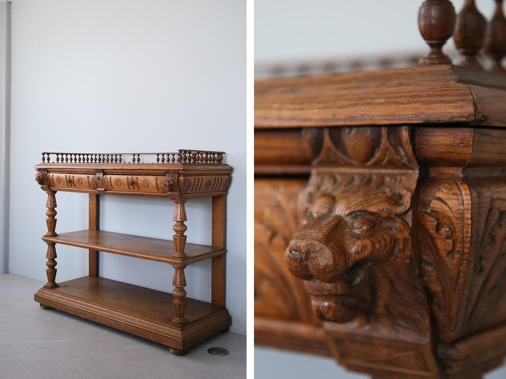 フランスアンティークアンリ2世様式サイドボード/キャビネット飾り棚(71-123