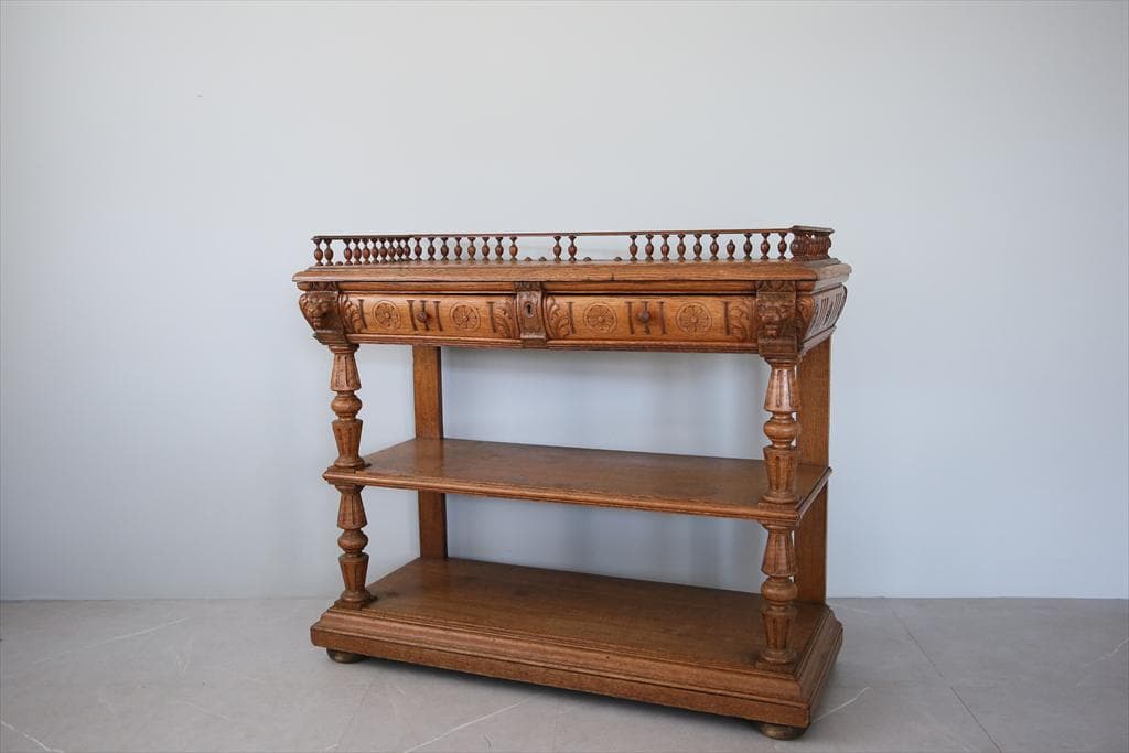 フランスアンティークアンリ2世様式サイドボード/キャビネット飾り棚(71-123