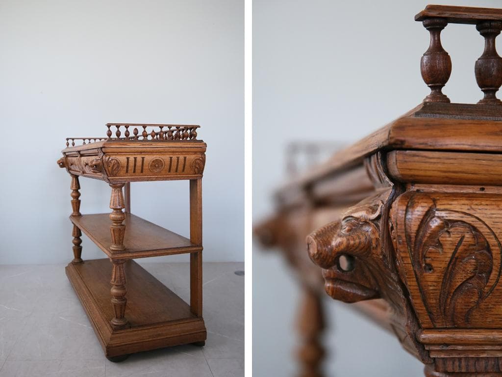 フランスアンティークアンリ2世様式サイドボード/キャビネット飾り棚(71-123