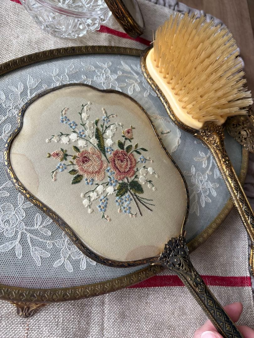 イギリスアンティーク ドレッシングセット プチポワン フランスアンティーク