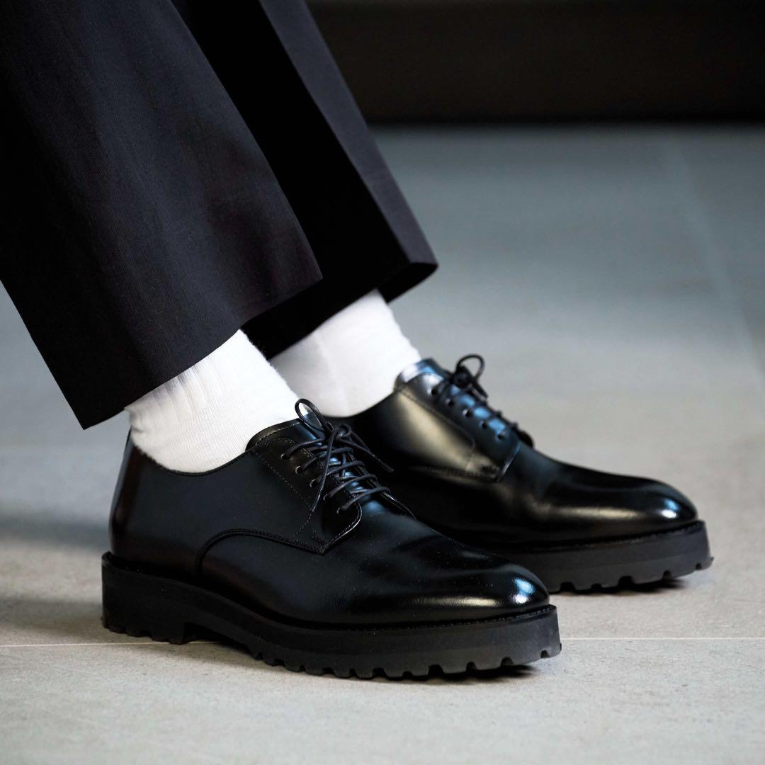 期間値下 6cmUP シークレットシューズ ラウンドトゥ 黒 ADELO 牛革