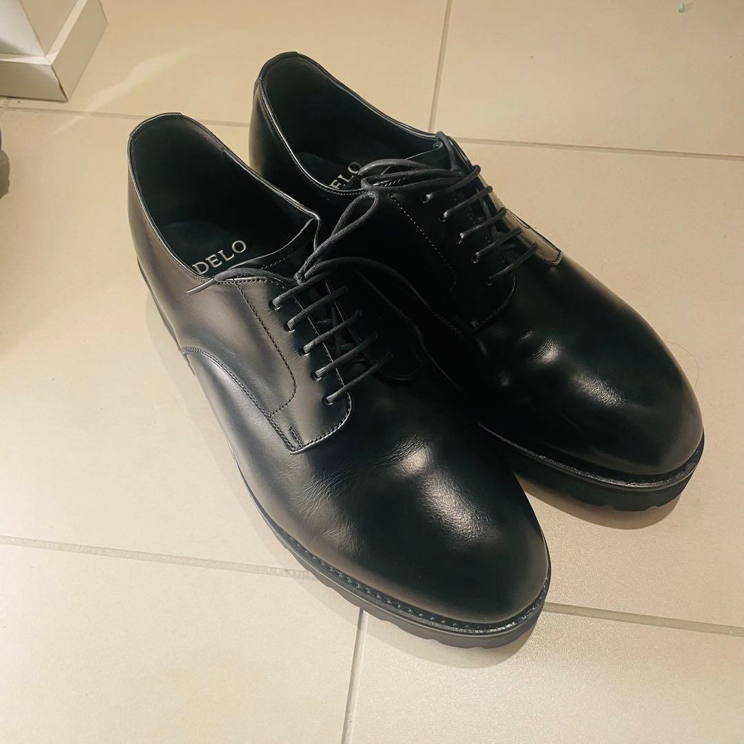 期間値下 6cmUP シークレットシューズ ラウンドトゥ 黒 ADELO 牛革