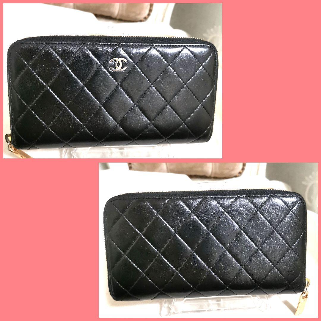 チョコ!シャネルCHANELラウンドファスナー長財布ココマーク黒マトラッセ