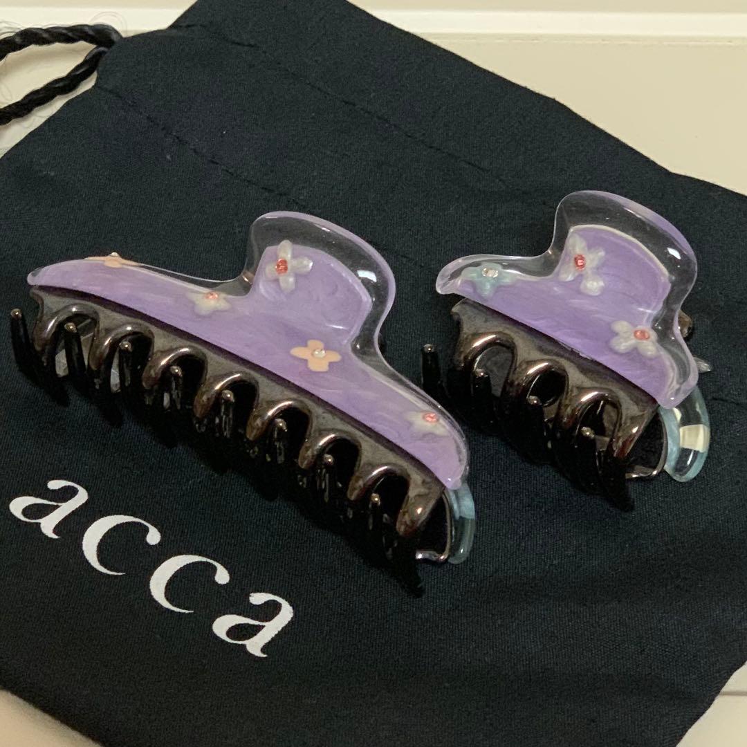 アッカacca ヘアクリップ 2個セット 紫 青 花柄