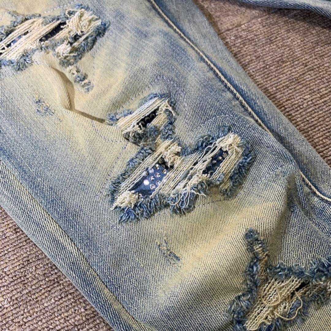 mnml ミニマル【新品未使用】X201ラインストーンスキニーデニム 30インチ