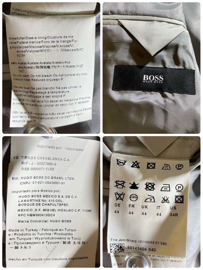 ヒューゴボス　スーツ　セットアップ　ビジネス　ピークドラペル　グレー