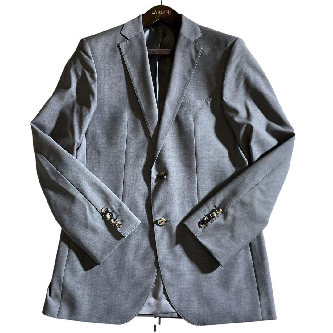 ヒューゴボス　スーツ　セットアップ　ビジネス　ピークドラペル　グレー