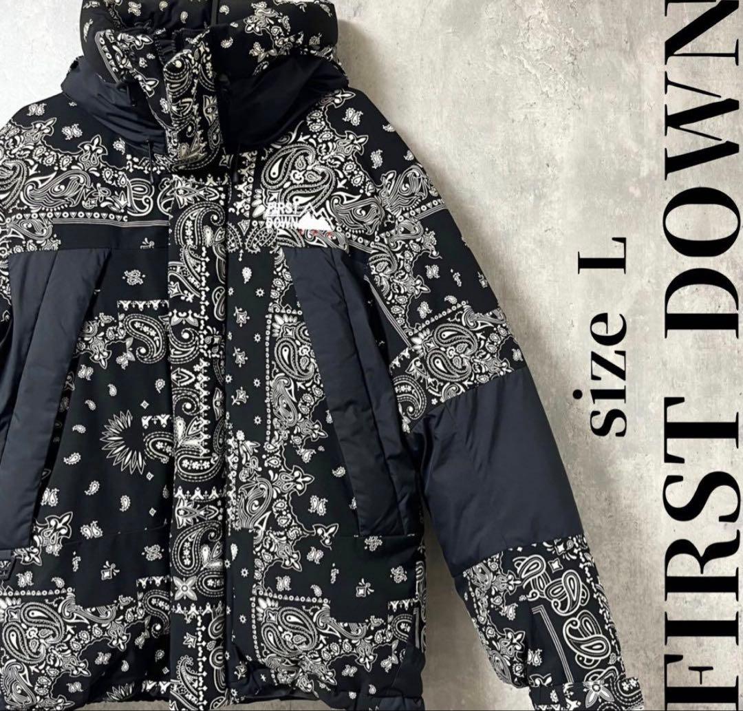 2点セット FIRST DOWN リバーシブル バンダナ柄 ダウンジャケット L
