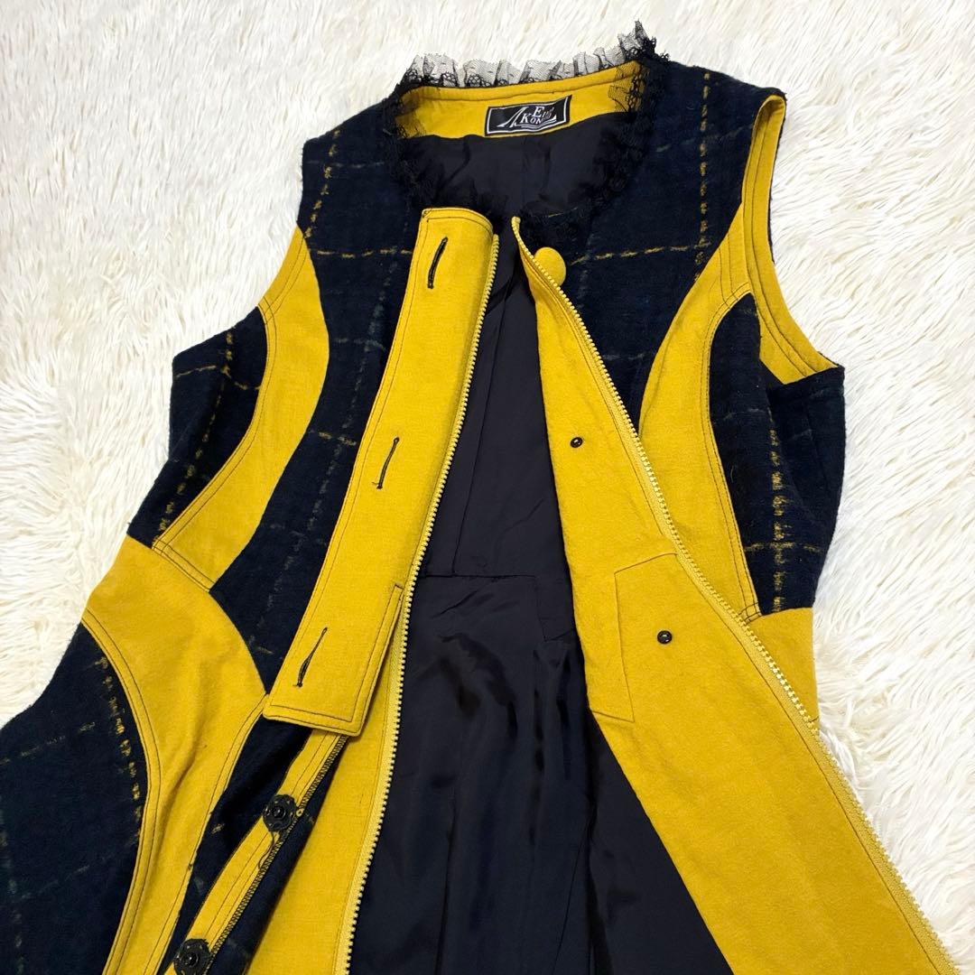 エイココンドウ 　ロングジレ　ワンピース　チェック柄　レース　秋冬　ジップアップ