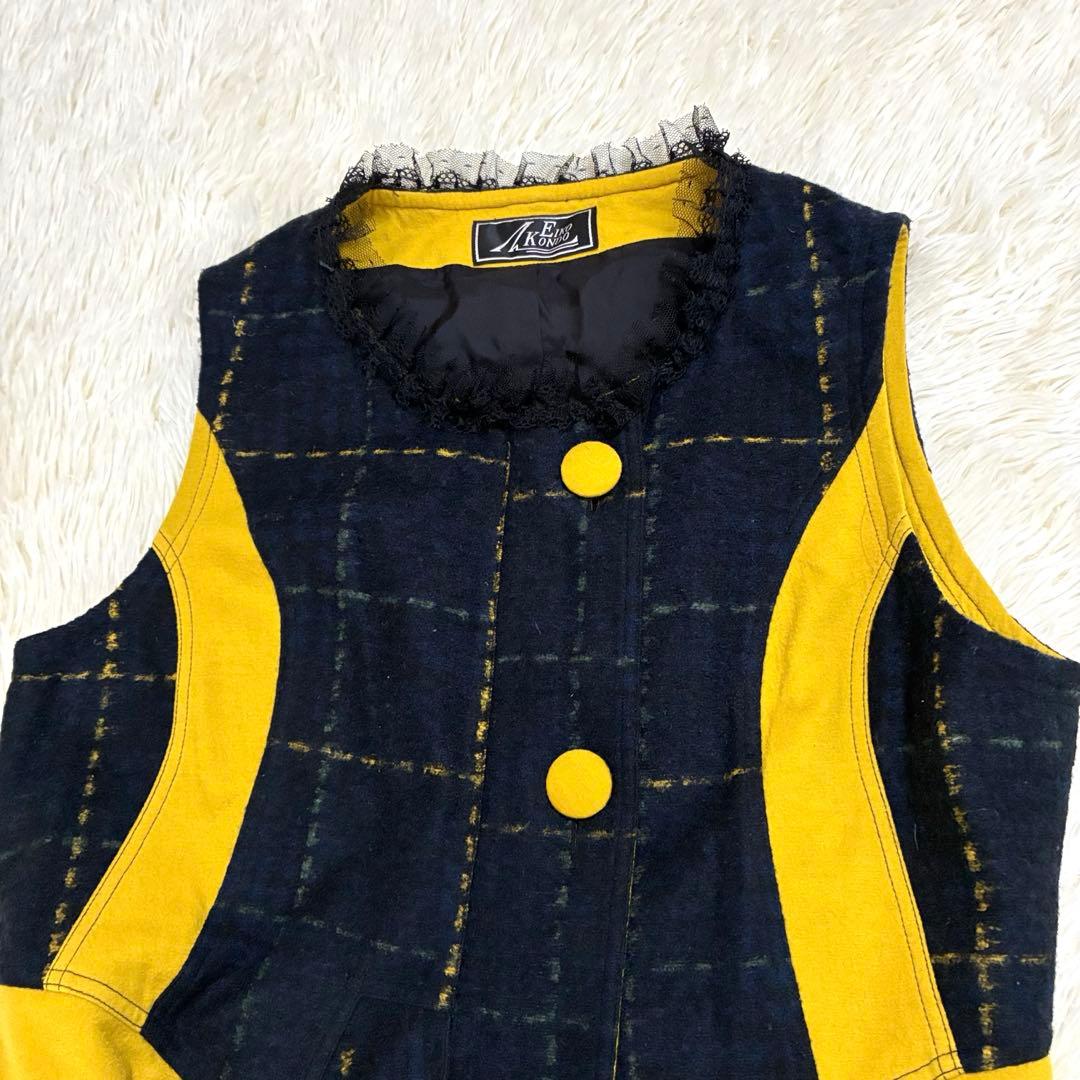 エイココンドウ 　ロングジレ　ワンピース　チェック柄　レース　秋冬　ジップアップ