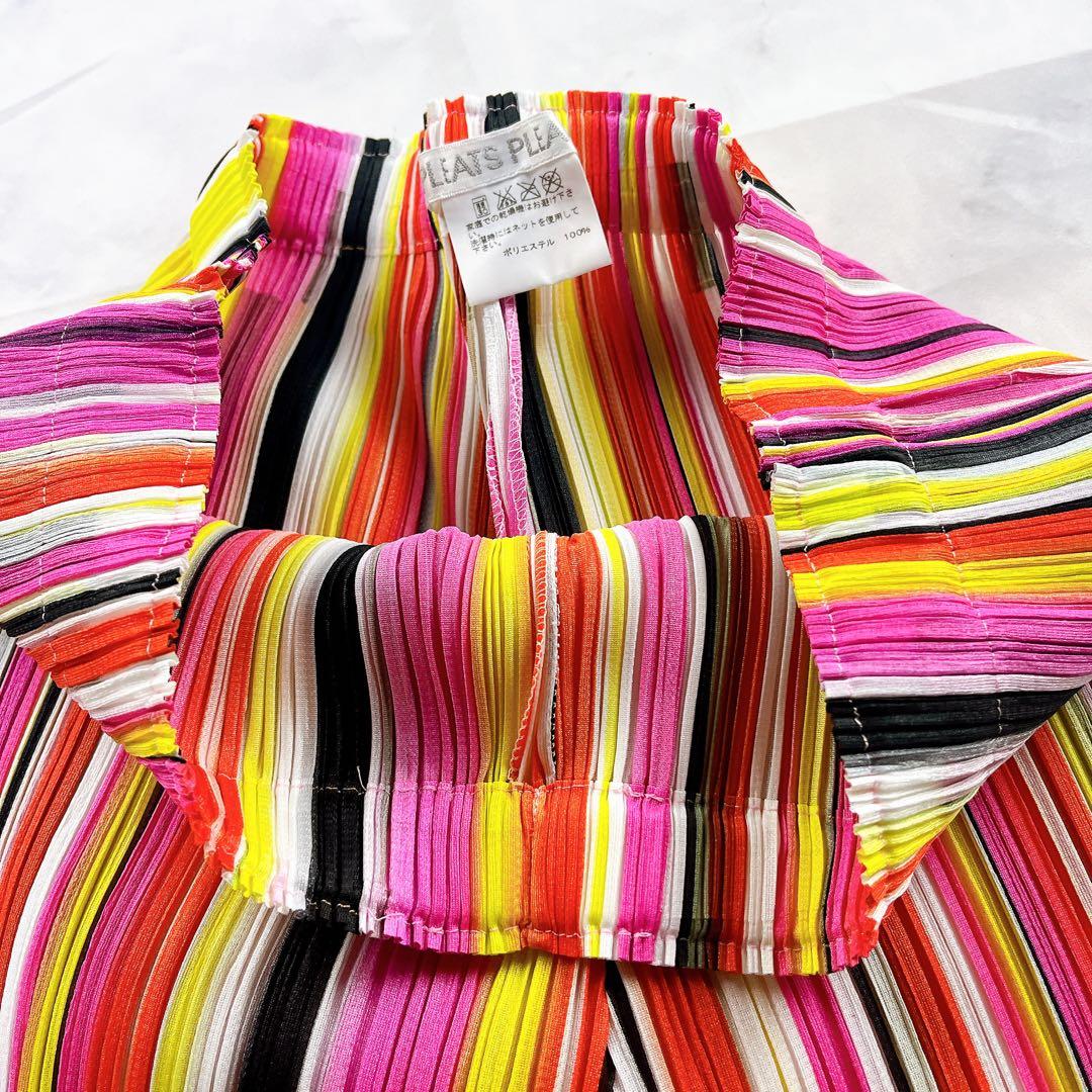 極美品✨PLEATS PLEASE パンツ マルチストライプ マルチカラー 総柄