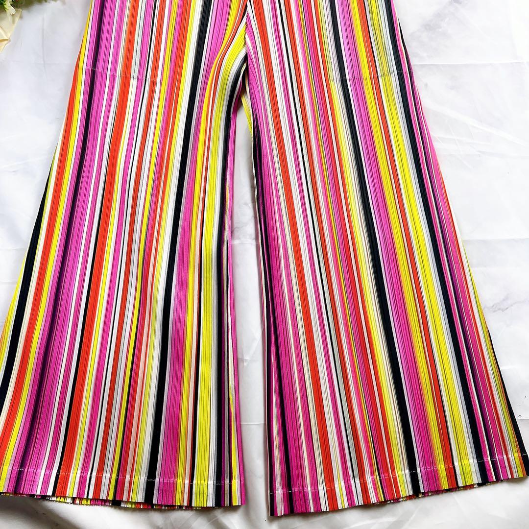 極美品✨PLEATS PLEASE パンツ マルチストライプ マルチカラー 総柄