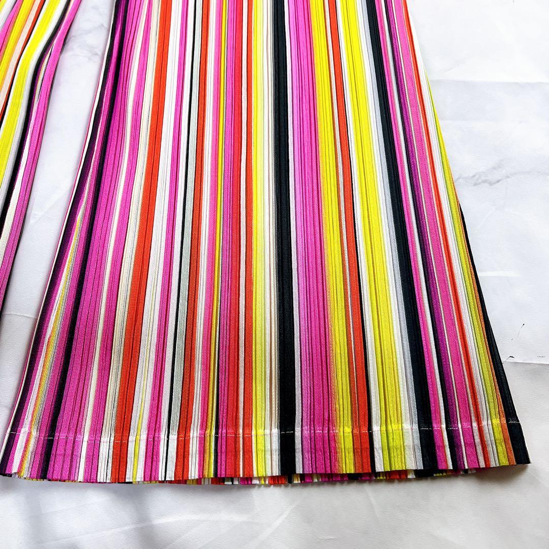 極美品✨PLEATS PLEASE パンツ マルチストライプ マルチカラー 総柄