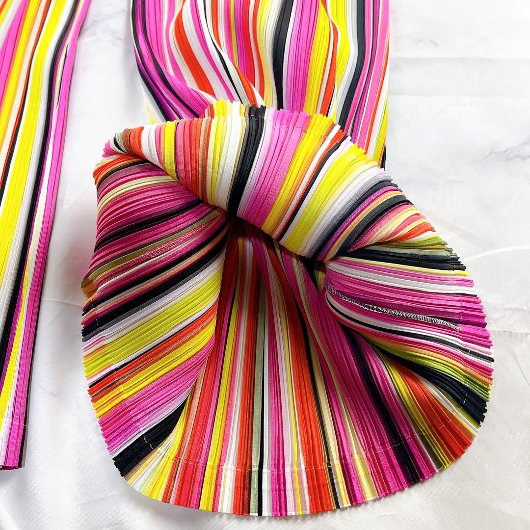 極美品✨PLEATS PLEASE パンツ マルチストライプ マルチカラー 総柄