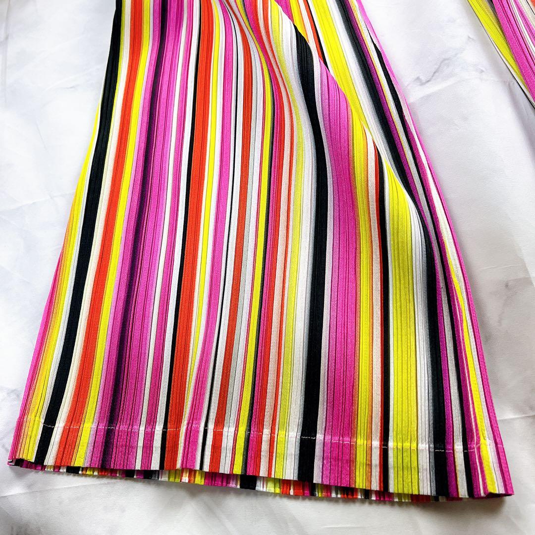 極美品✨PLEATS PLEASE パンツ マルチストライプ マルチカラー 総柄