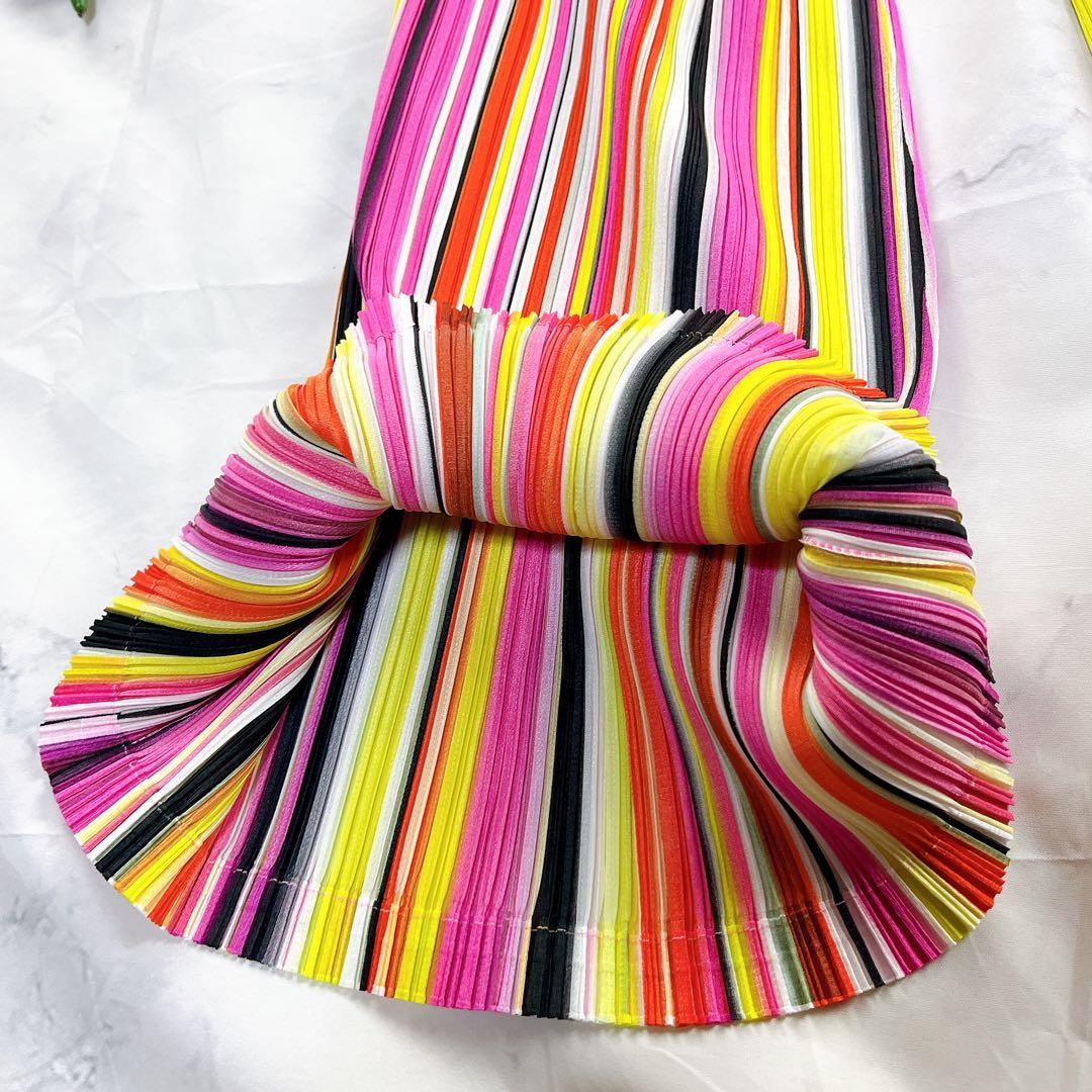 極美品✨PLEATS PLEASE パンツ マルチストライプ マルチカラー 総柄