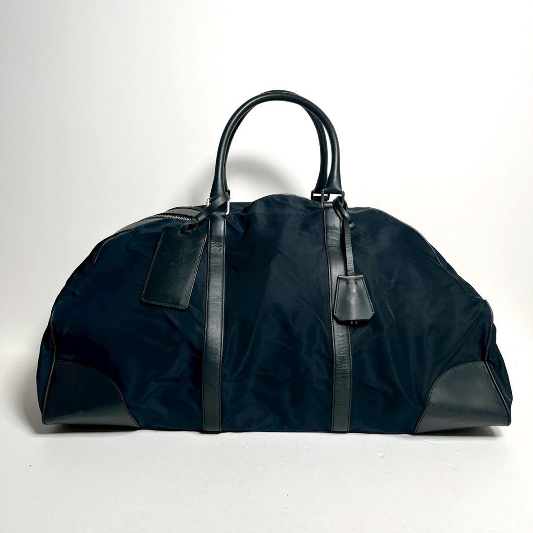 プラダ　ボストンバッグ　南京錠　鍵付き　テスートナイロン × レザー ネイビー