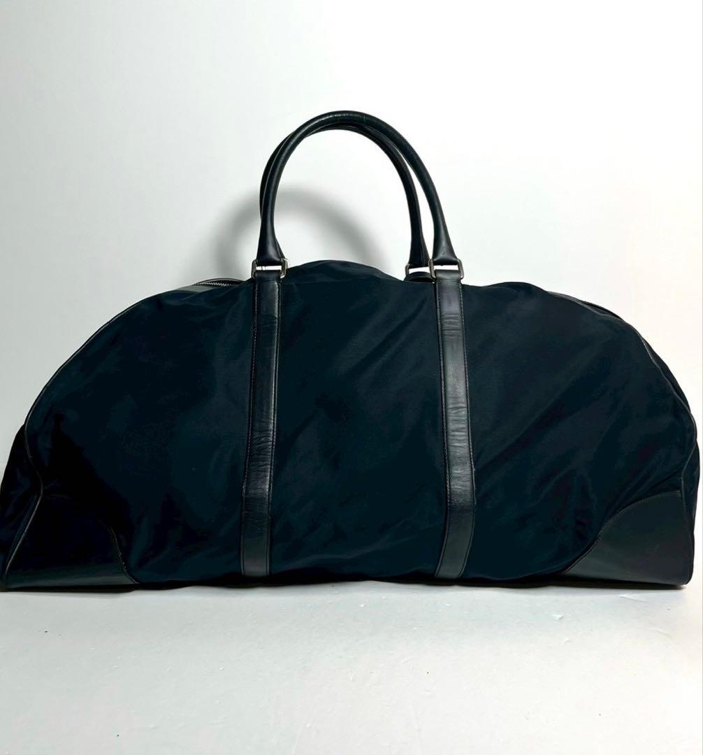 プラダ　ボストンバッグ　南京錠　鍵付き　テスートナイロン × レザー ネイビー