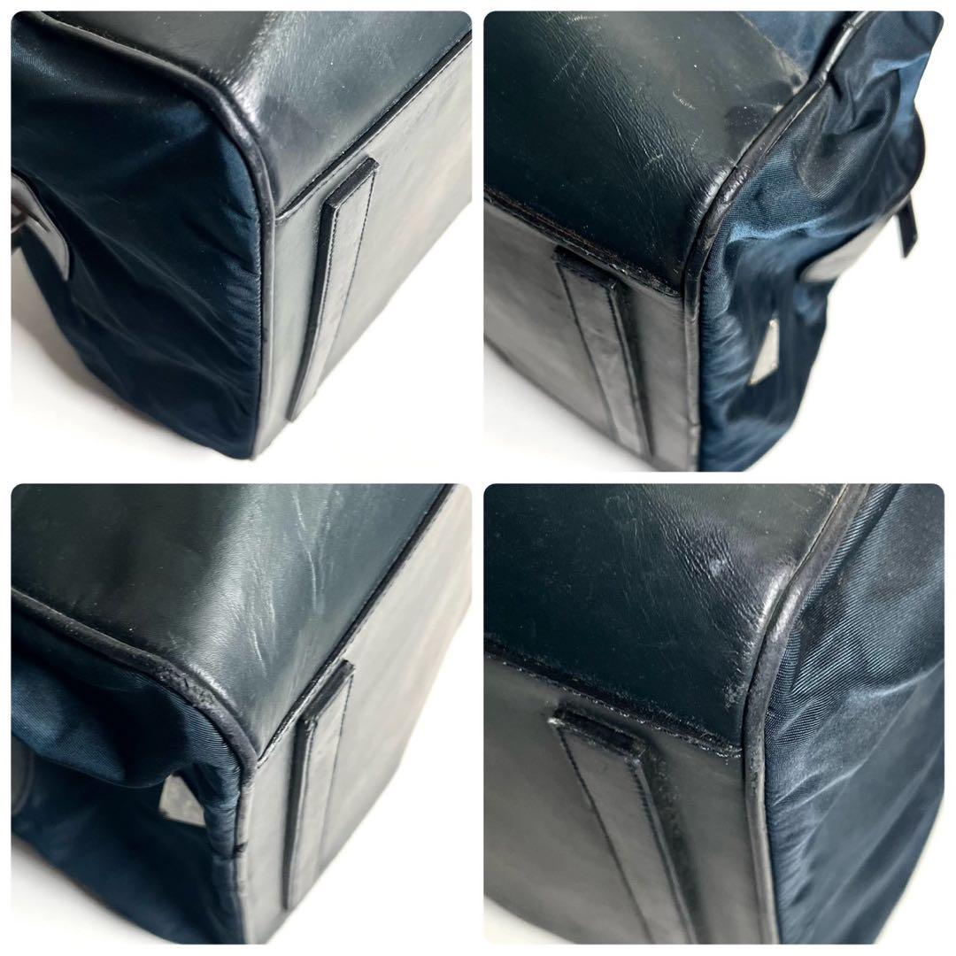 プラダ　ボストンバッグ　南京錠　鍵付き　テスートナイロン × レザー ネイビー