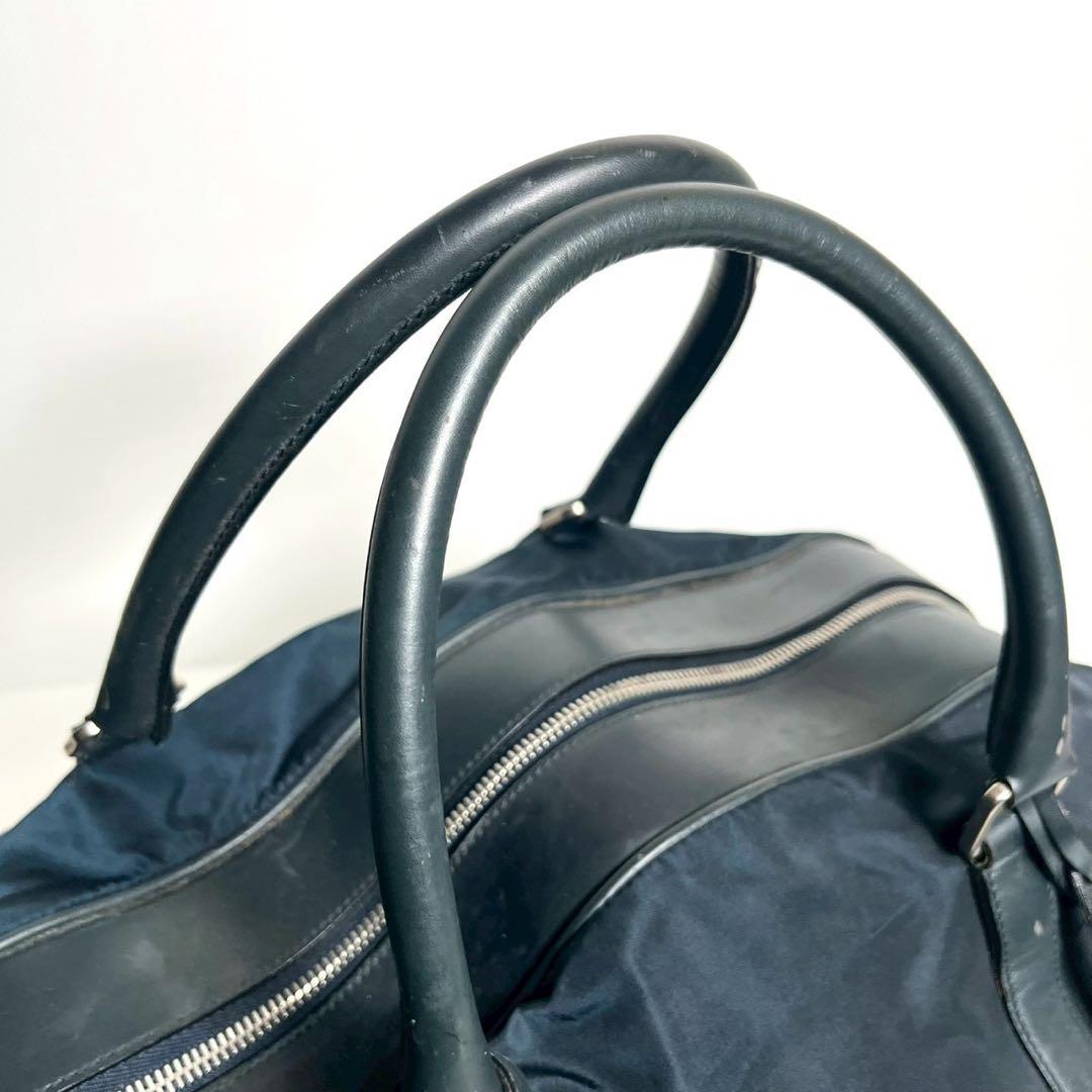 プラダ　ボストンバッグ　南京錠　鍵付き　テスートナイロン × レザー ネイビー