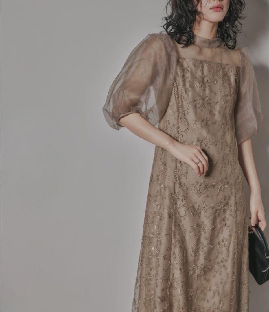 美品 niana ニアナ オーガンジー パフスリーブ刺繍 S 結婚式 パーティー