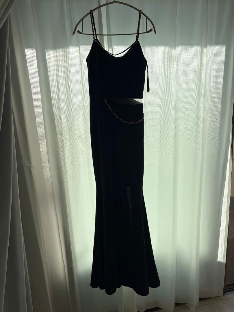 グリッターラメキャミロングドレス/キャミ/チェーン/スリット/谷間見せ